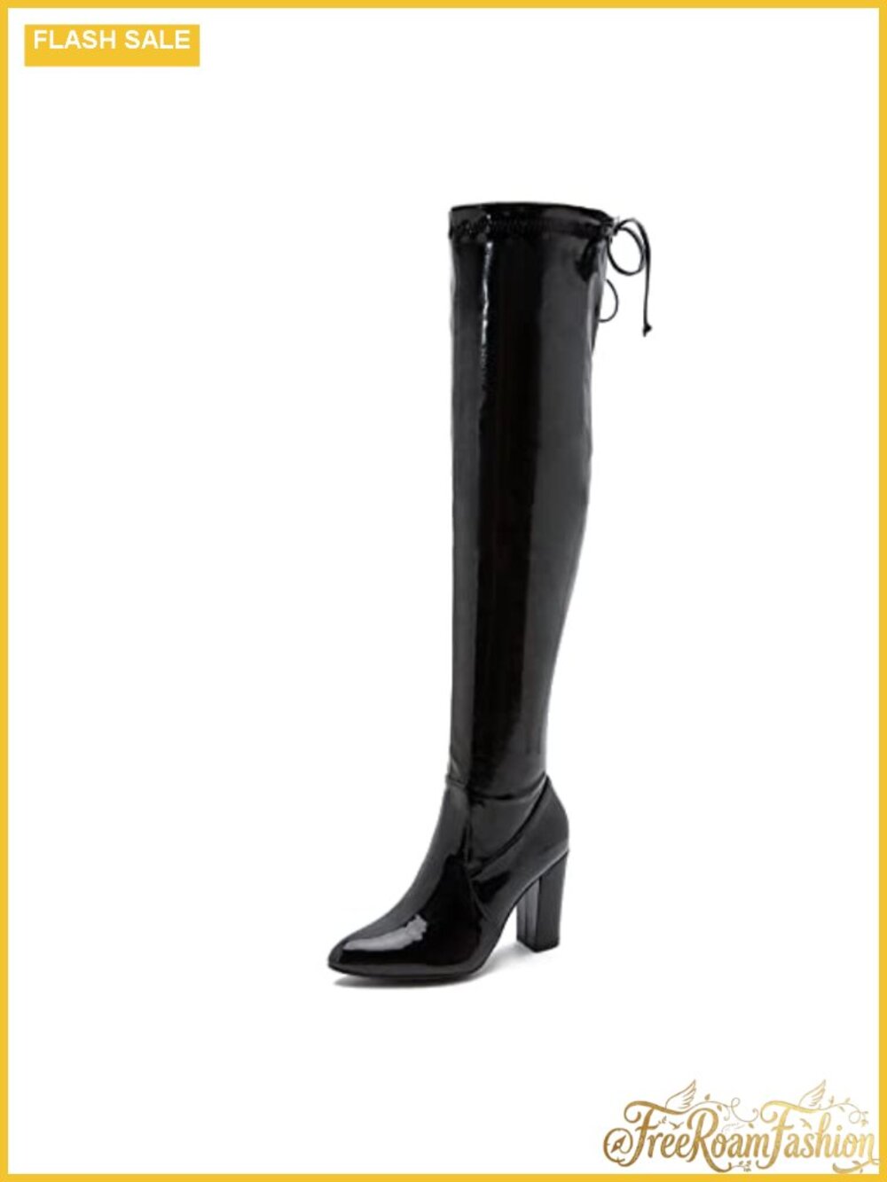 Thigh High Over The Knee Boots Pointed Toe Chunky Heel Lace Up Zipper